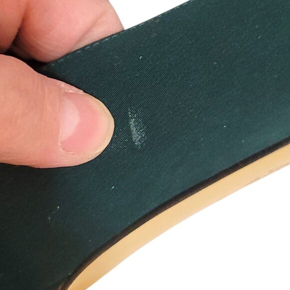 Vintage Laura Scott Green Satin Kitten Heel Shoes Size 6.5 With Button Detail - Picture 5 of 16